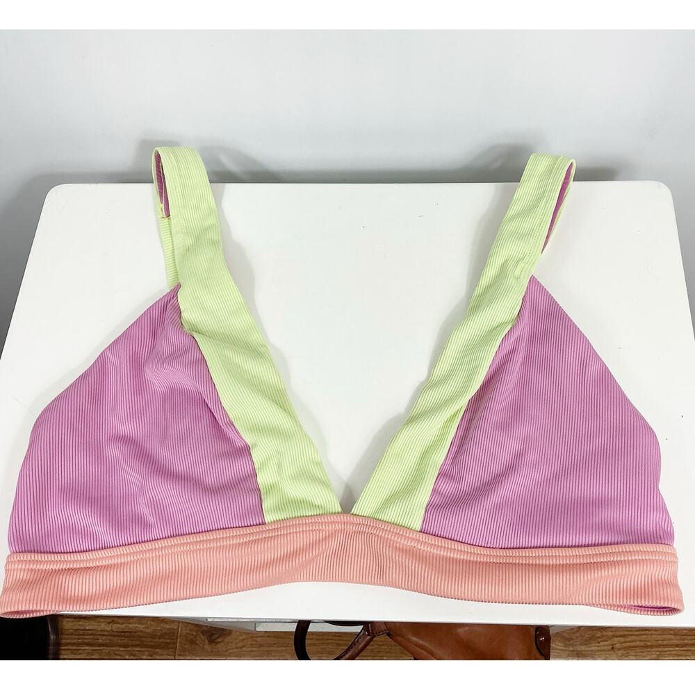 Infamous Swim x Erica Shaw Bikini Set Pink Orange Neon Colorblock Two Piece XXL - Picture 5 of 9